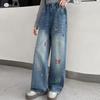 Weite Mädchen-Jeans mit kleiner Hunde-Stickerei - Herbst 2026 Neue Kollektion - Freizeitkleidung für mittelgroße und große Kinder