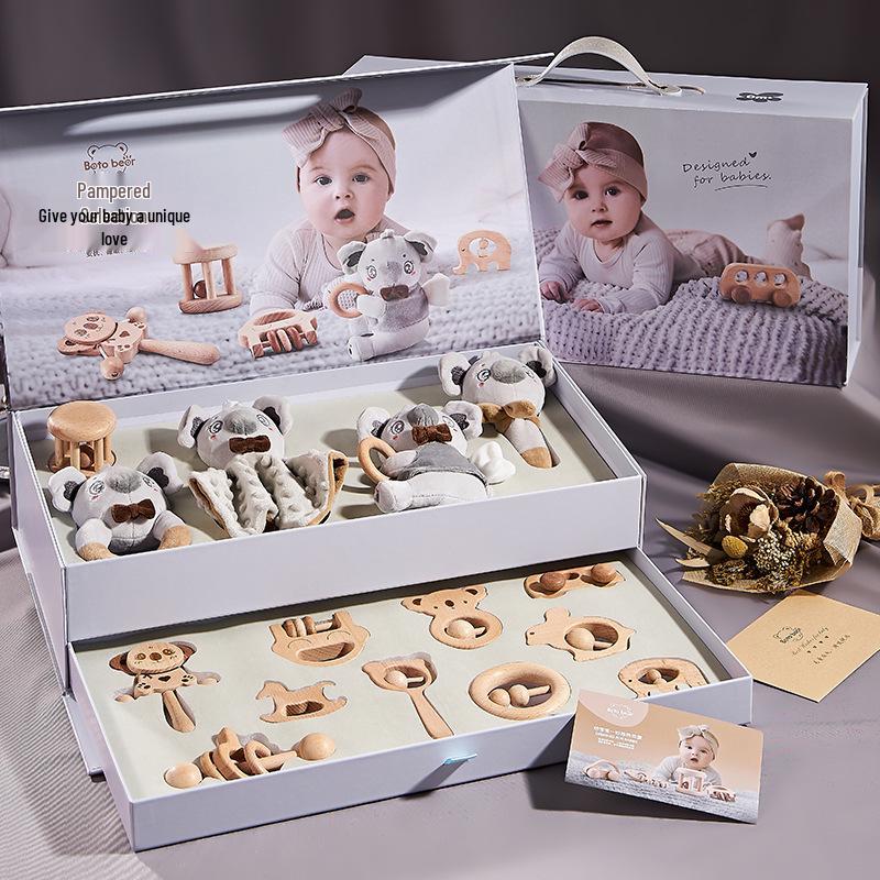Luxury Newborn Gift Set: Wooden Toys & 100-Day Celebration