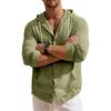Men's Linen Shirt Solid Streetwear Long Sleeve Hoodie Cardigan Clothing for Men Button Tops Casual Loose Men Hooded Shirt