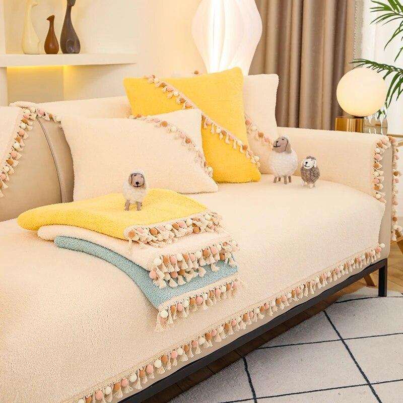 Autumn And Winter Velvet Sofa Cover Tassel Skirt Sofa Cushion Thickened Non-Slip Living Room Sofa Cushion Towel Armrest Cover