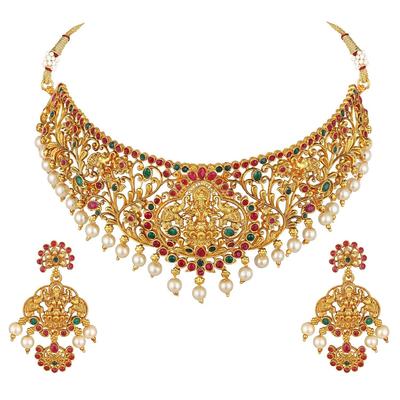 Traditionele Sieradenset voor Dames | Tempel Ketting Set | Feestelijke Bruiloft Party Oorbellen | 22k Verguld