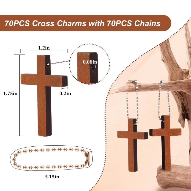 70Pcs Wooden Crossed Shape Pendant Bag Ornament with Beaded Chain for Christmas Tree Decoration Festival Celebration