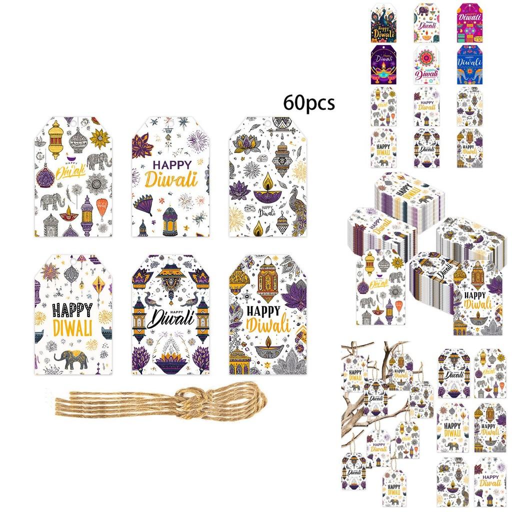 Diwali Theme Hang Tags For Party Decorations With 60pcs Paper Festive Labels