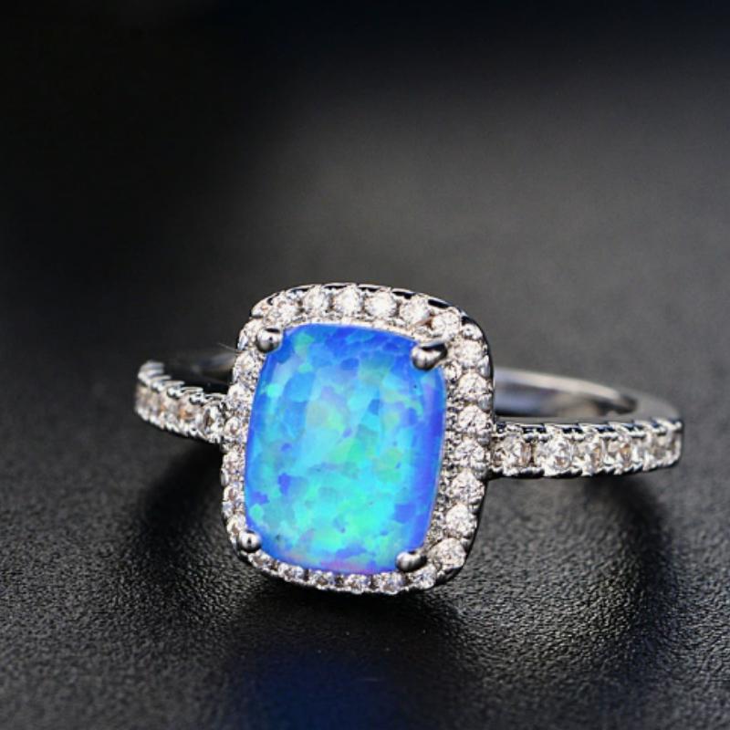 Cushion Cut Square Rainbow White Fire Opal Rings For Women Gold Horse Eye Zircon Charm Leaf Wedding Bands Party Jewelry CZ