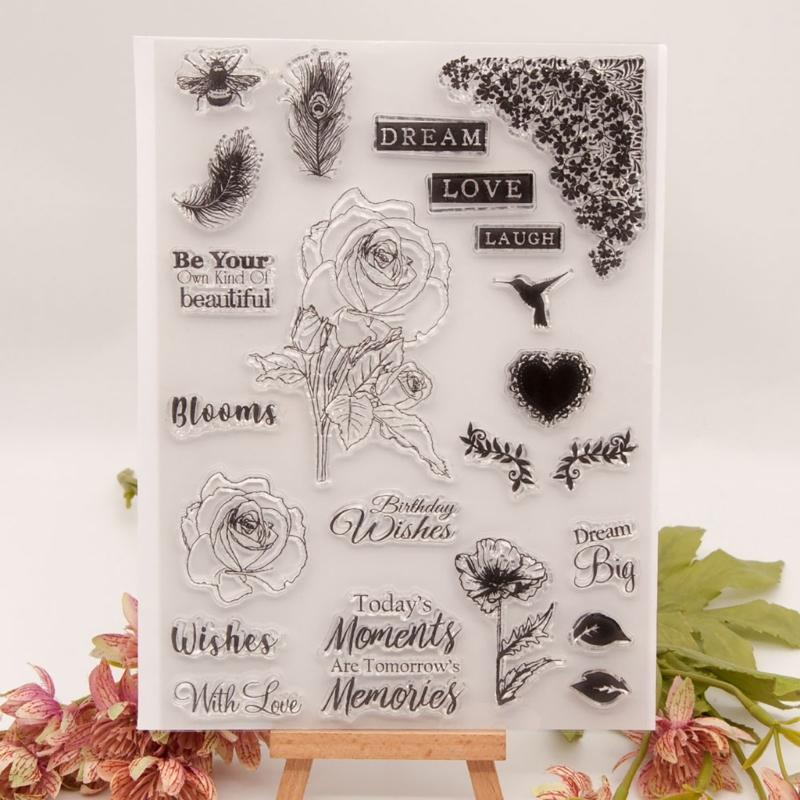 Transparent Silicone Stamps Wishes Clear Stamps Flowers Seal Stamps for Scrapbooking Card Making Decorations