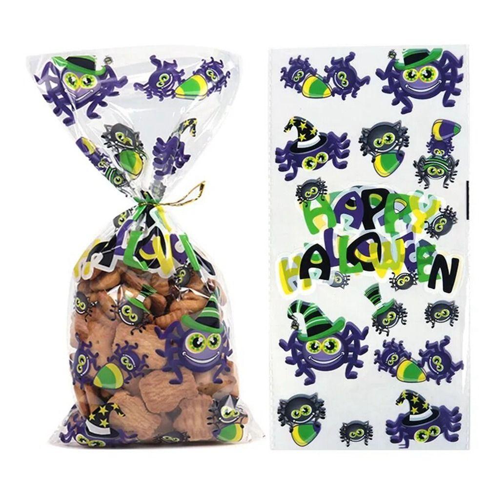 50pcs/pack Bat Pattern Dessert Packaging Bag With Ties Gift Bags Halloween Candy Bags  Home