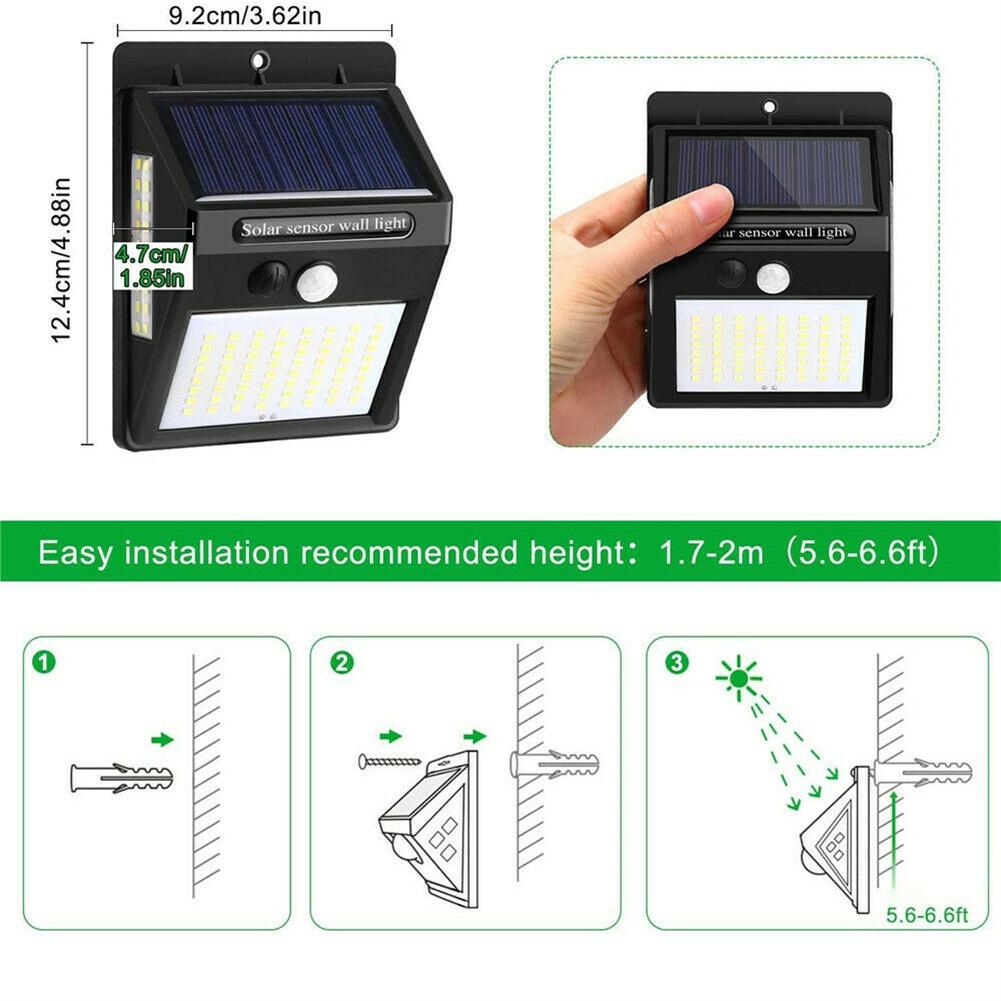 100 Led Solar Power Wall Light Pir Motion Sensor Security Outdoor Garden Wall Lamp
