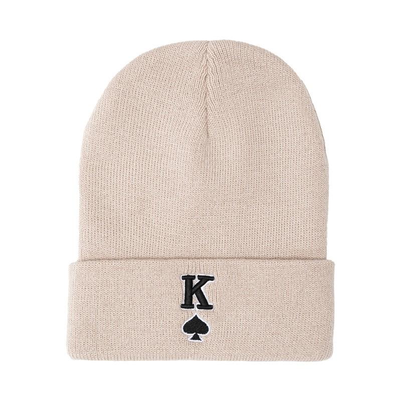 Knit Hat with Heart-Shaped K Letter Embroidery - European & American Style Warm Acrylic Pullover