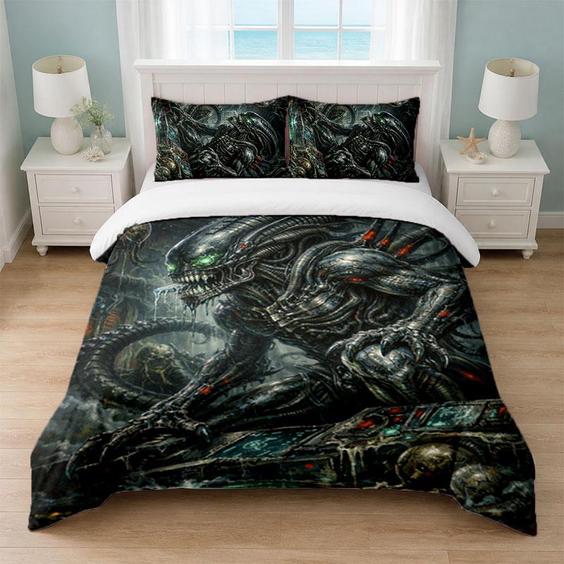 Alien Xenomorph Bedroom 3Pcs Bedding Set Soft Bed Sheet Pillowcases Home Bedding Decoration