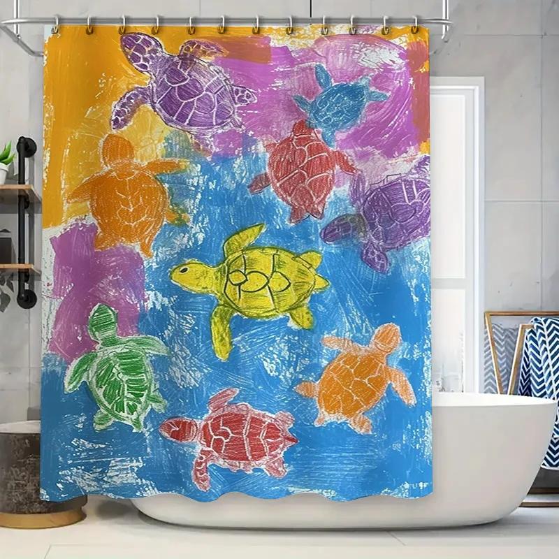 

Colorful Sea Turtle Shower Curtain Waterproof Bath Decor for Home Decoration Blue Yellow Pink Green Purple Red Orange White Bl 90x180cm