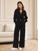 Double-open zipper sweater set, European, American autumn and winter new temperament commuting fashion casual wide-leg pants two-piece set