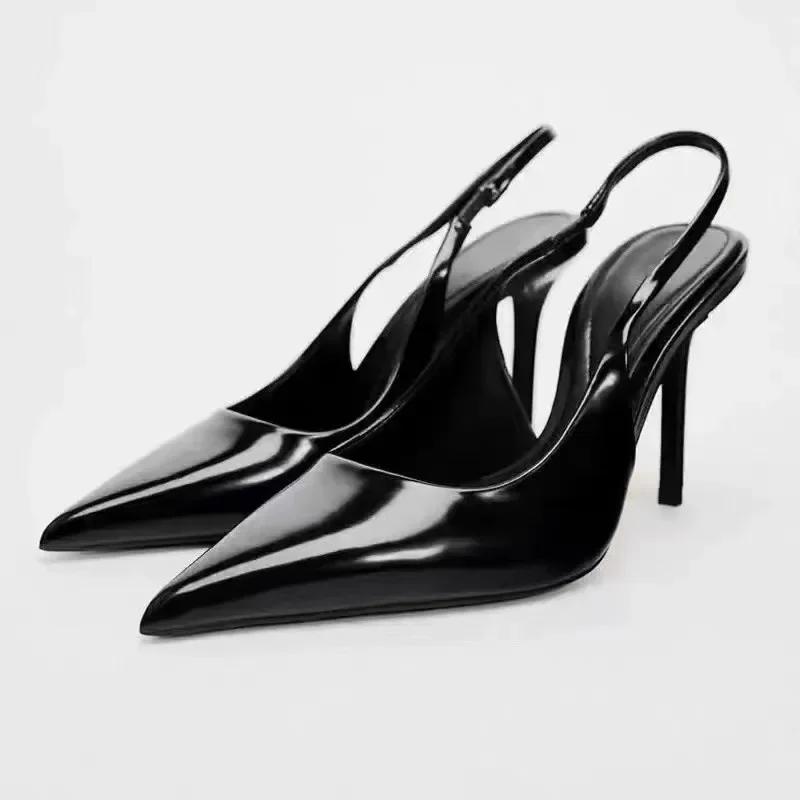 Fashion High Heeled Women's Sandals 2025 Summer Pointed Toe Simple Solid Designer Party Stilettos Elegant Back Strap Office Lady Shoes