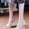 Stiletto sandals women's summer 2025 new celebrity style banquet elegant one-word buckle with rhinestone open-toed high heels