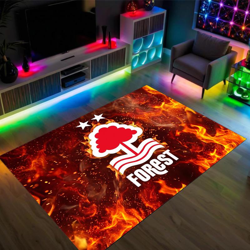 Nottingham Forest Fußball Design Kristall Samt Teppich Gemütlich Nicht?Rutschfester Teppich mit Aufdruck für Schlafzimmer Wohnzimmer Eingang