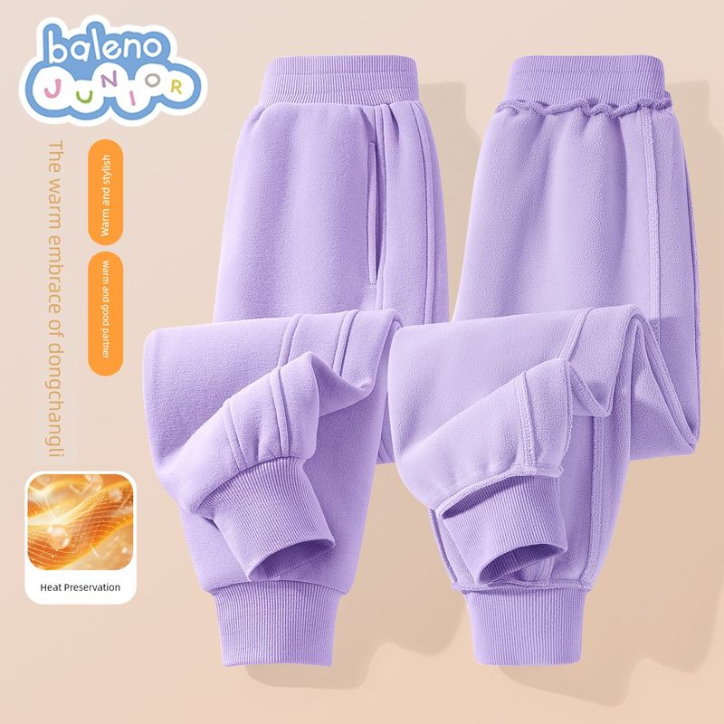 Baleno Kids Girls  Pants Autumn and Winter Style Children s Fleece-Lined Sweatpants 2025 New Style Girls  Winter Sweatpants Light Purple#Solid Color 160