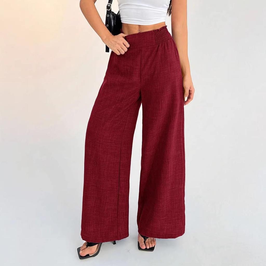 European and American women's clothing popular solid color elastic wide-leg pants