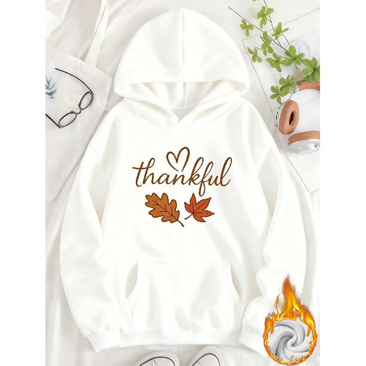 Women's Casual Maple Leaf Print Hoodie, Loose Pullover Sweatshirt for Daily Commute & Thanksgiving
