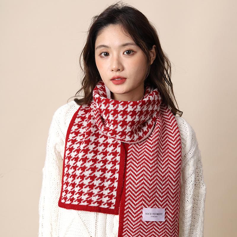 

Qiandongge scarf women s winter new knitted warm plaid scarf versatile autumn and winter high-end scarf thick 160*20 чорний