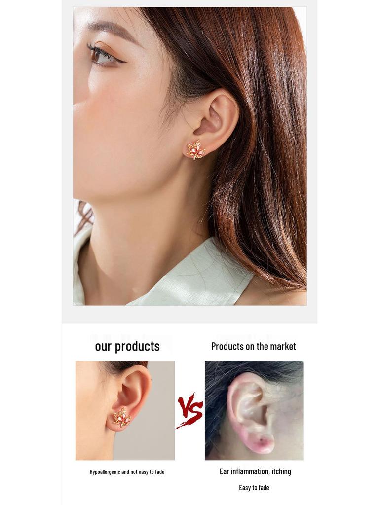 14k Vergoldete Koreanische Karamell Ahornblatt Ohrstecker