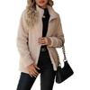 Women S Loose Casual Plush Coat With Pockets Lapel Zip Up