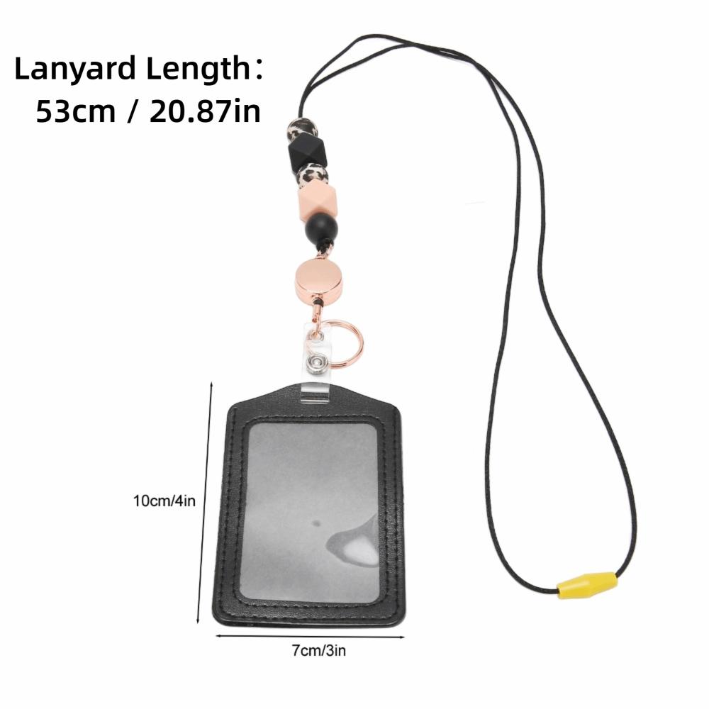 Retractable Silicone Beaded Lanyard with Transparent ID Holder PU Material Badge Holder with Lanyard Silicone Beaded