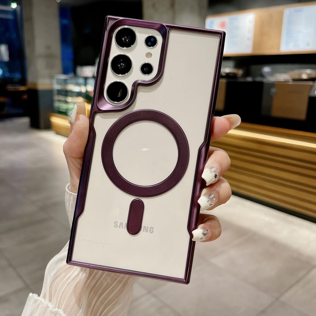 Matte Plating Magsafe Phone Case For Samsung Galaxy S24 Ultra S23 Plus S22 Ultra Magnetic Wireless Charging Silicone Transparent Cover Bumper