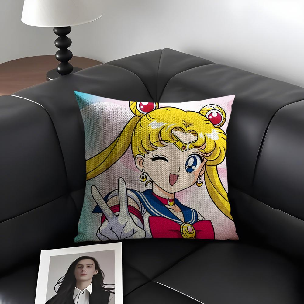 SSailor MoonN Anime Cushion Cover Natural Linen Organic Fabric DoubleSided Printing Sofa Home Decor Gift Pillow Case