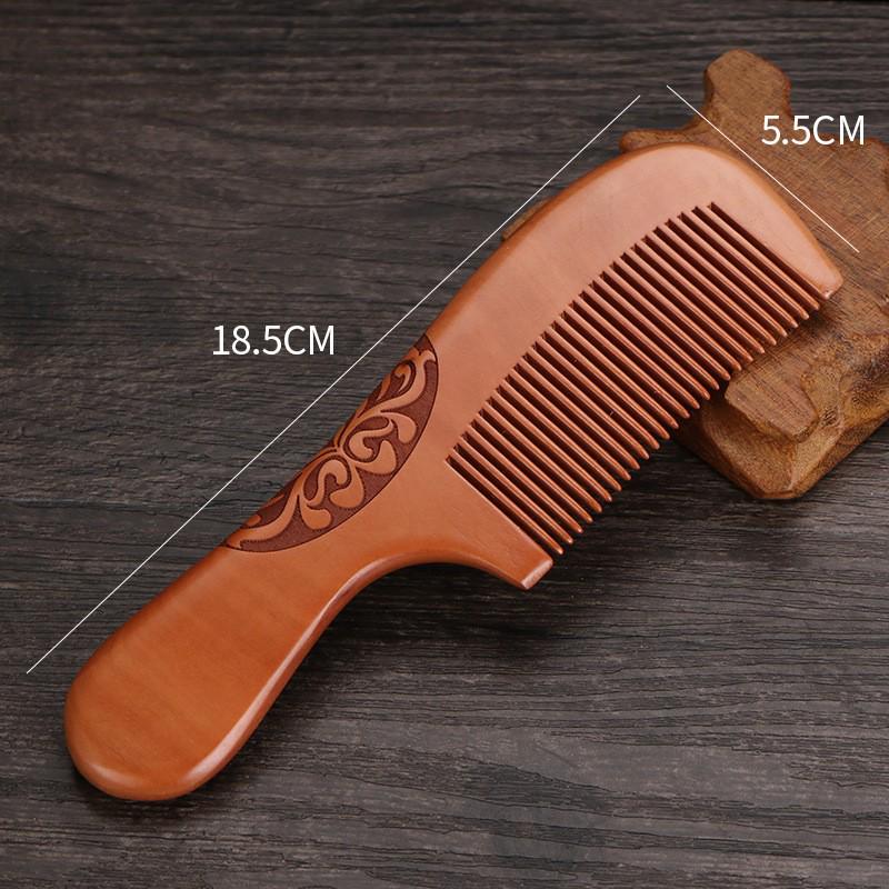 Boutique Peach Wood Comb - Hand-Carved Sandalwood with Auspicious Clouds Design, Personalized Logo Option.