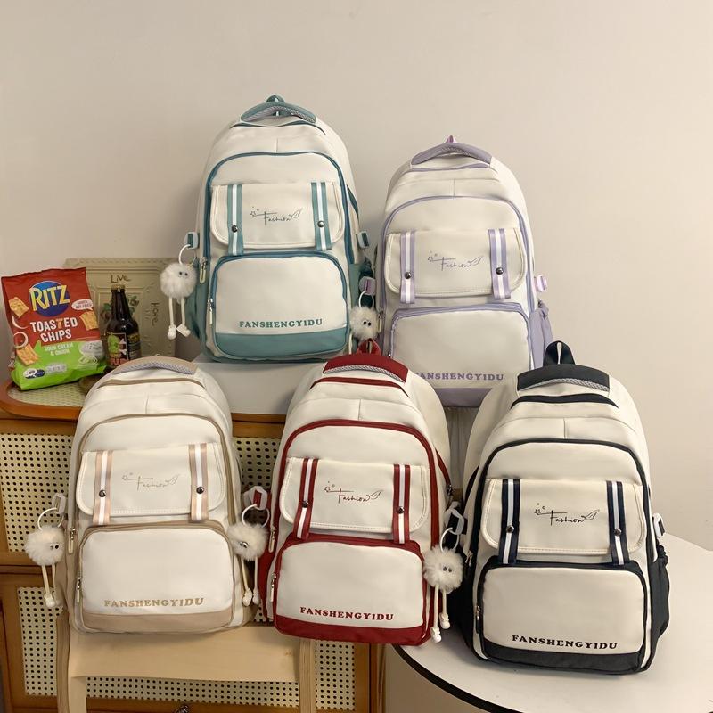 Schoolbag Korean large-capacity student backpack junior high school students contrasting colors niche design trend casual versatile schoolbag women
