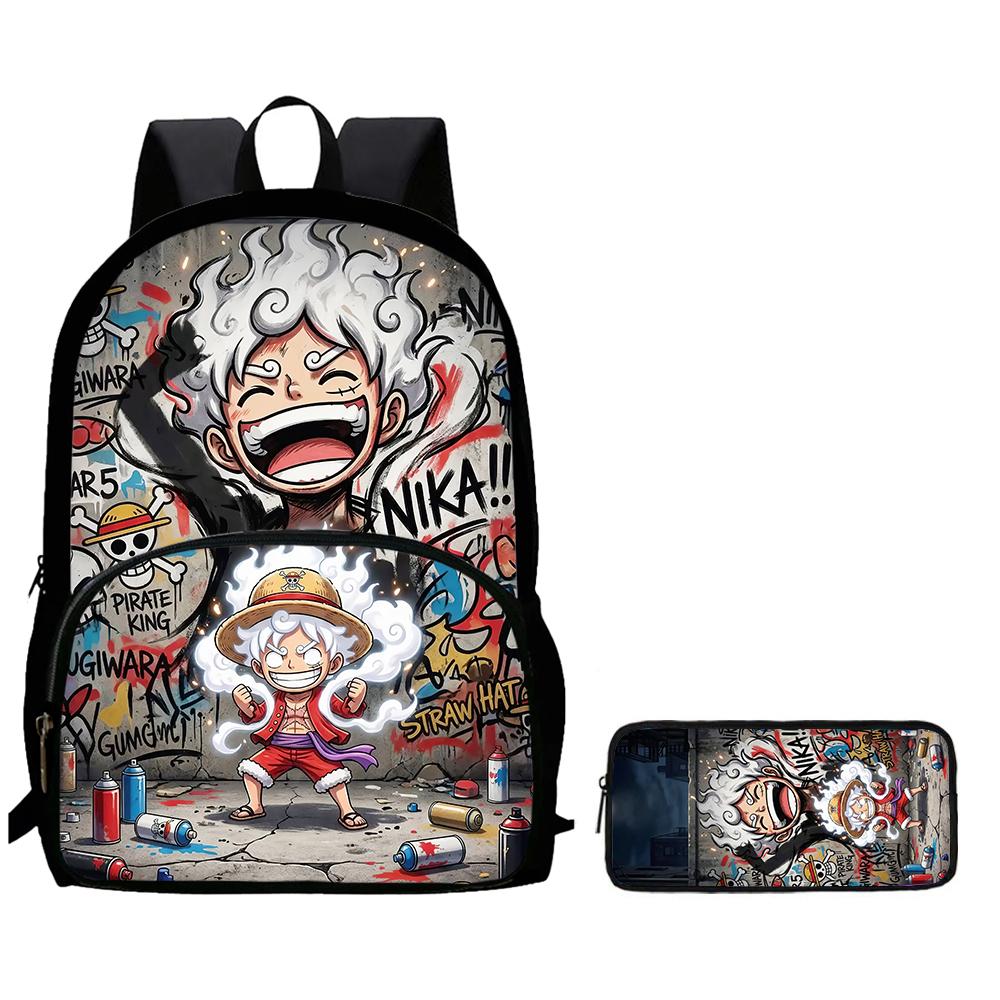 Cartoon ONE PIECE 2Pcs Set Mochila Lightweight Large Capacity Front Pocket School Backpack with Pencil Case for Boys Girls Trip