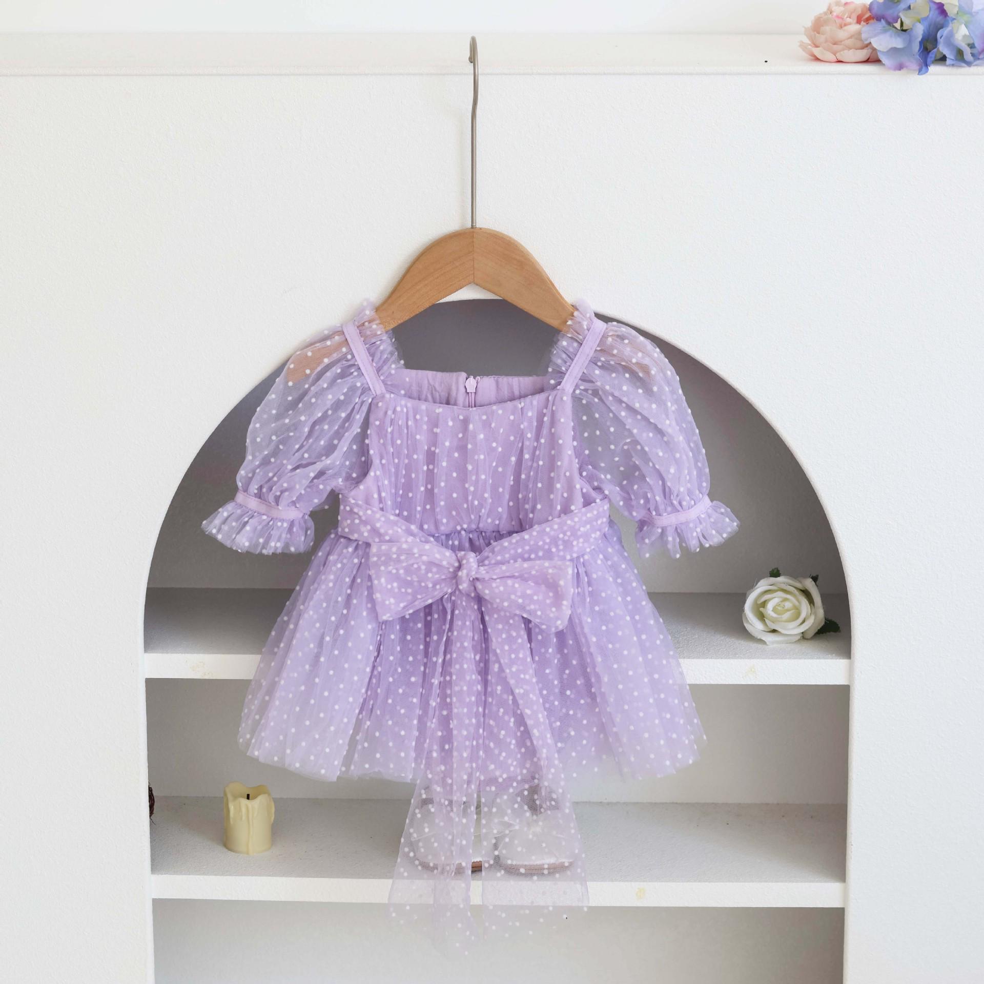 

«Платье принцессы в горошек и комбинезон для девочек с рукавами-фонариками и газовой юбкой» 66 CM фиолетовый