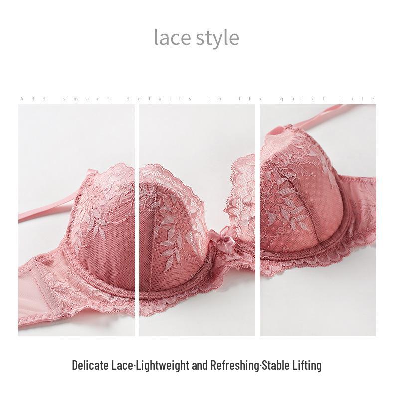 Breathable Lace Push-Up Bra Set: Underwire Support, Minimizing for Large, Lifting for Small Busts
