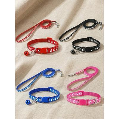 1-Piece Cat Collar Leash Set With Cute Paw Charm - Adjustable Kitten Collar Soft Pet Necklace For Small Dogs Perfect For Kittens Puppies