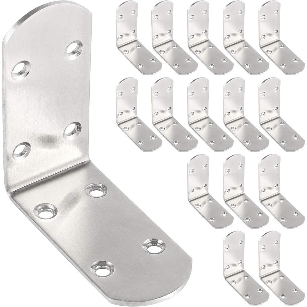 6Pcs Heavy Duty Stainless Steel L Bracket 90 Degree Angle Corner Support Bracket For Furniture Cabinet Shelf Wood Chair