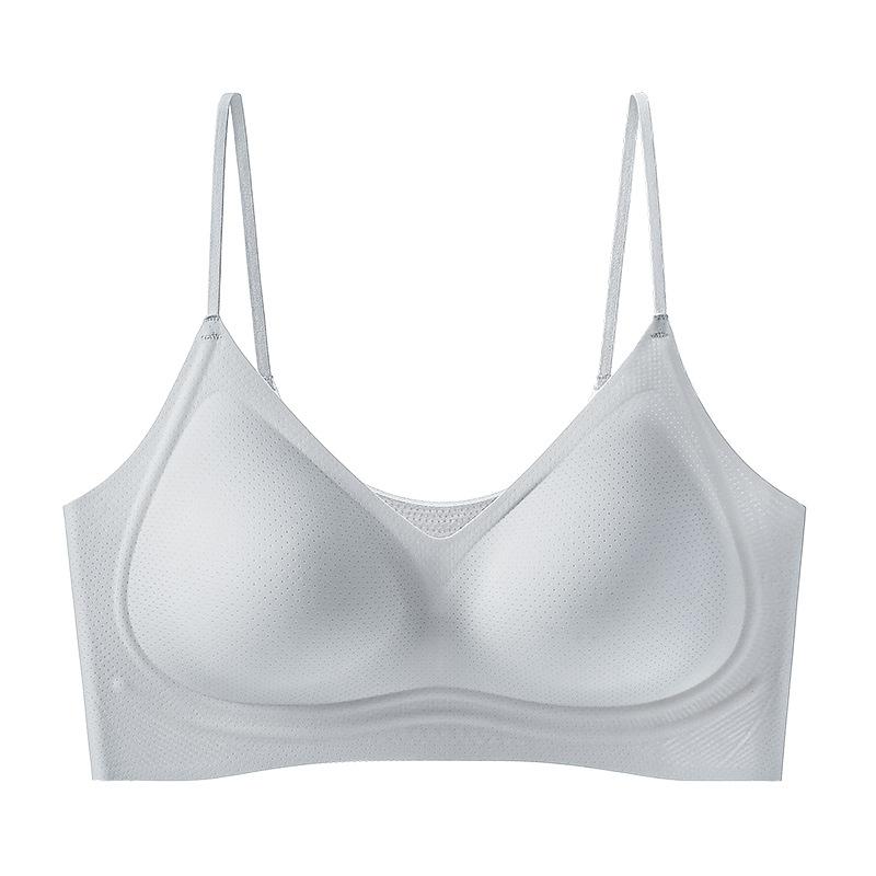 Ice Silk Thin Strap Seamless Bra, Small Bust Push Up Side Gathering Breathable Wireless Bra