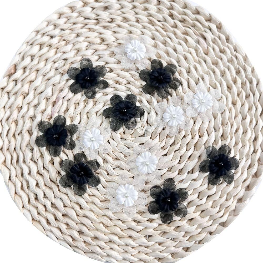 30PCS Handmade Organza Flowers Applique Pearls Clothes Patches  for Clothes Bag Hair Clips