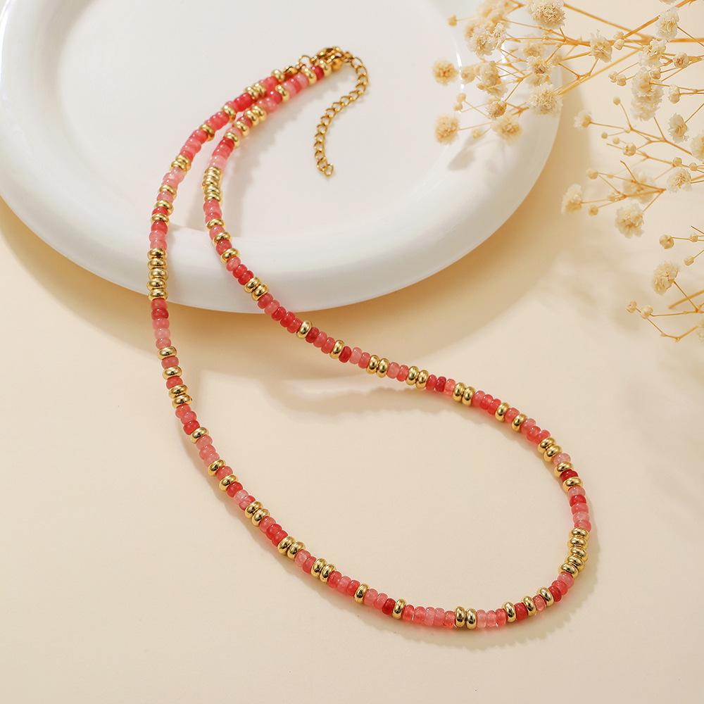 Colored natural stone necklace, dopamine beaded bracelet, collarbone chain, light luxury niche jewelry.