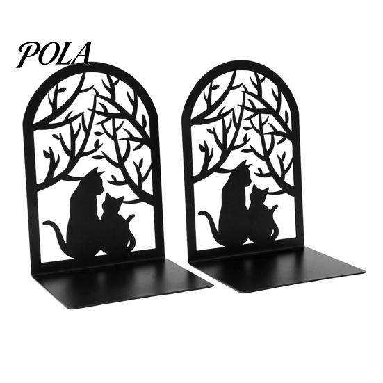 Desktop Bookend 1 Pair Metal Cat Book Ends, Cute Bookends for Shelves, Decorative L-shaped Heavy Duty Support Stopper Home Office Desk Bookshelf Decor