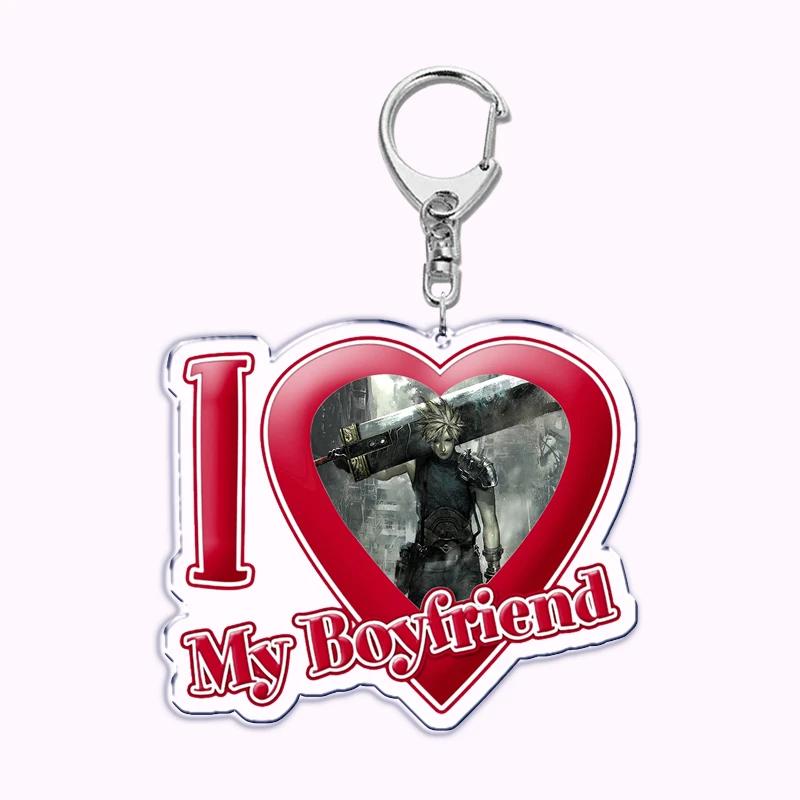 Pfp Sephiroth Acrylic KeyChain Pendant Key Ring I Love My Boyfriend Girlfriend Pink Heart Keyring for Bag Pendant Jewelry Gifts