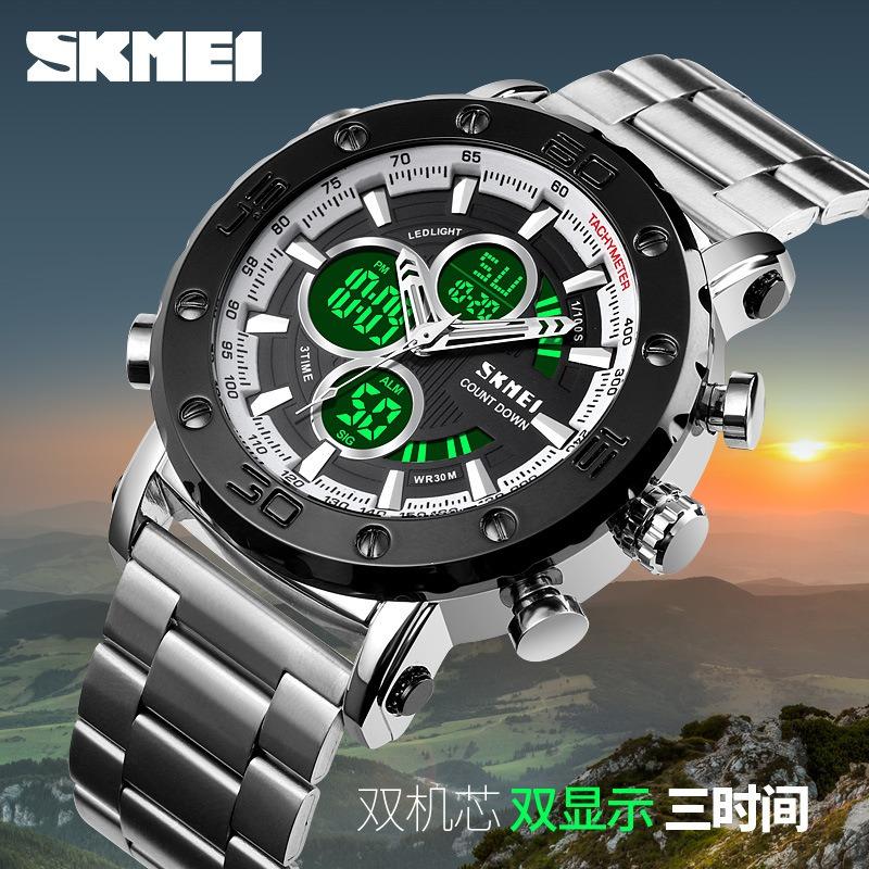 Multifunctional Can Set Three Time Sports Electronic Watch, Business Classic Steel Belt Men's Fashion Watch