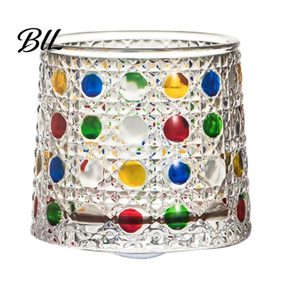 Diamond Cut Glass Rotating Whiskey Glass, Hand Painted Swivel Tumbler with 360-degree Spinning Tasting Base, Faux Crystal Liquor Cup for Home