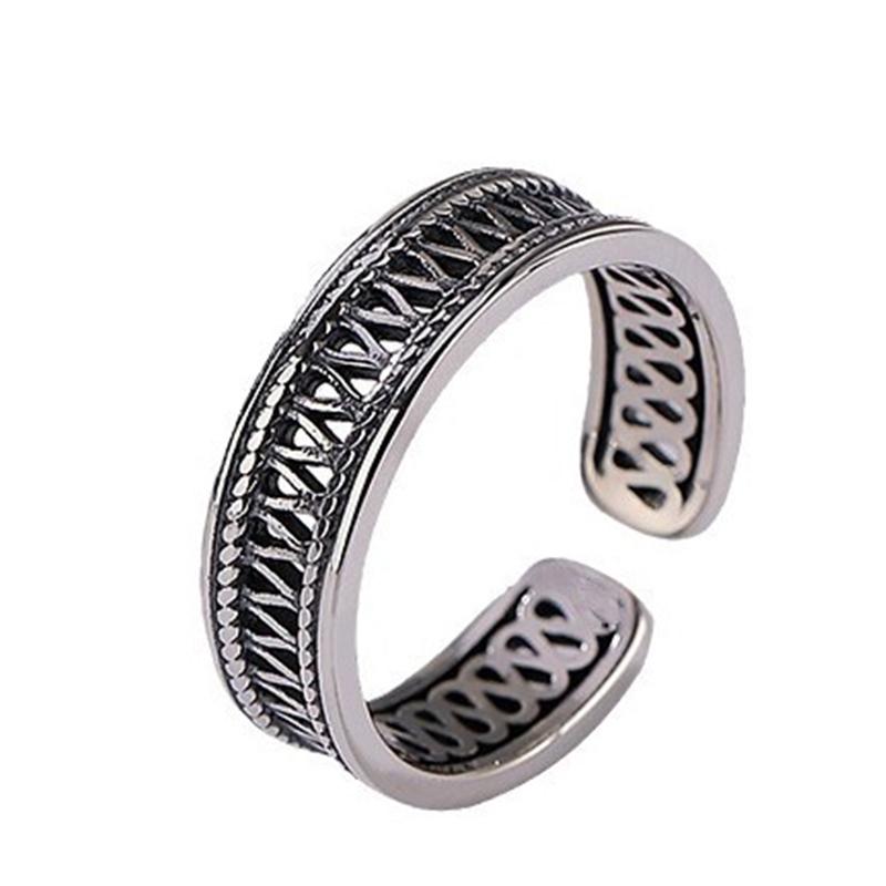 PANJBJ 925 Sterling Silver Texture Ring For Women Hollow Out Minimalism Vintage Jewelry Gift Dropshipping