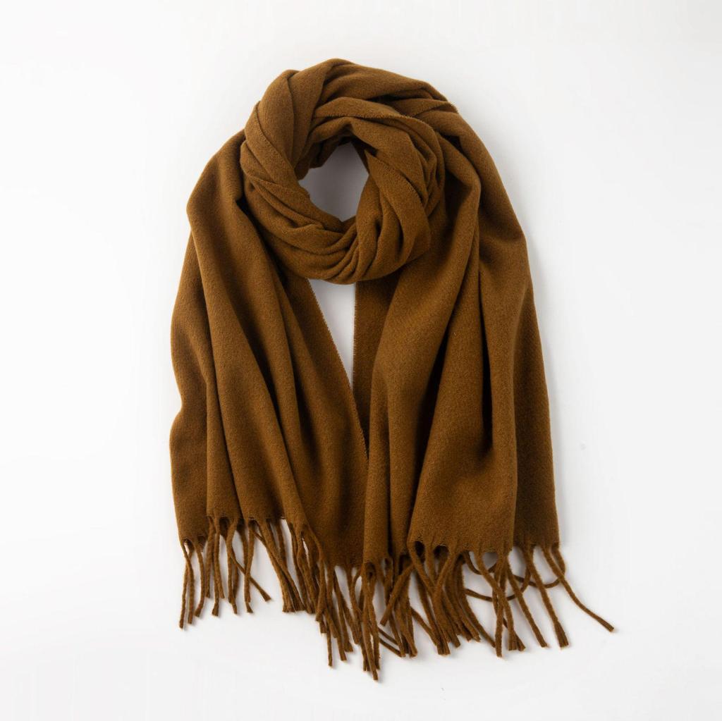 Korean-Style Faux Cashmere Shawl, Solid Color, Versatile Tassel Scarf for Women