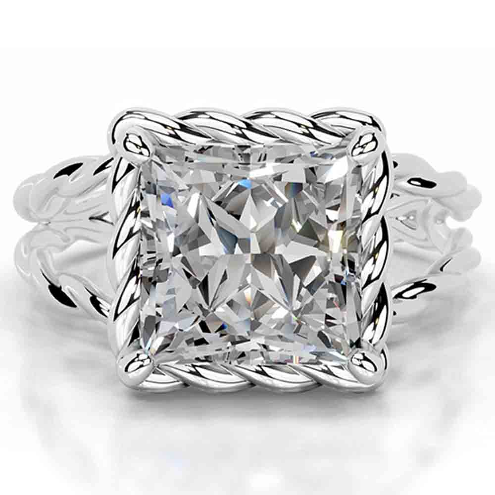 WUIHA Vintage 925 Sterling Silver 4 CT Emerald Cut D Color GRA Real Moissanite Split Shank Twisted Solitare Ring Fine Jewelry