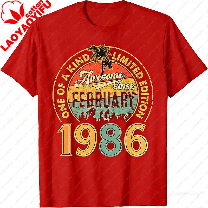 Divertente 40 Anni Vintage Febbraio 1986 Regalo 40° Compleanno Maglietta Uomo Abbigliamento Harajuku Streetwear Magliette Grafiche Unisex Top