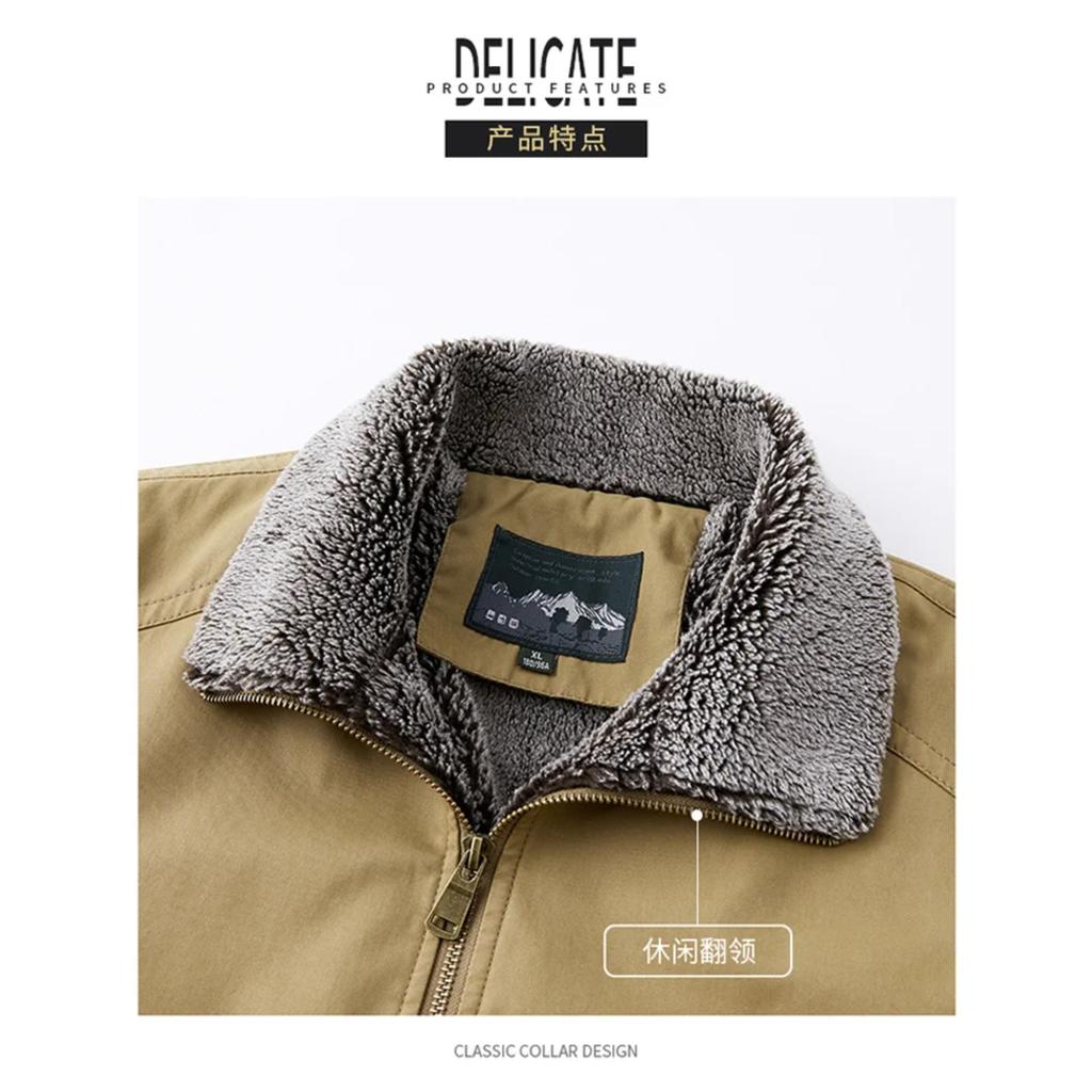 Autumn Winter Men's Jacket High Quality Clothing Thick Sheep Fur Collar Velvet Windproof Coat Male Casual Soft Fleece Warm Parka