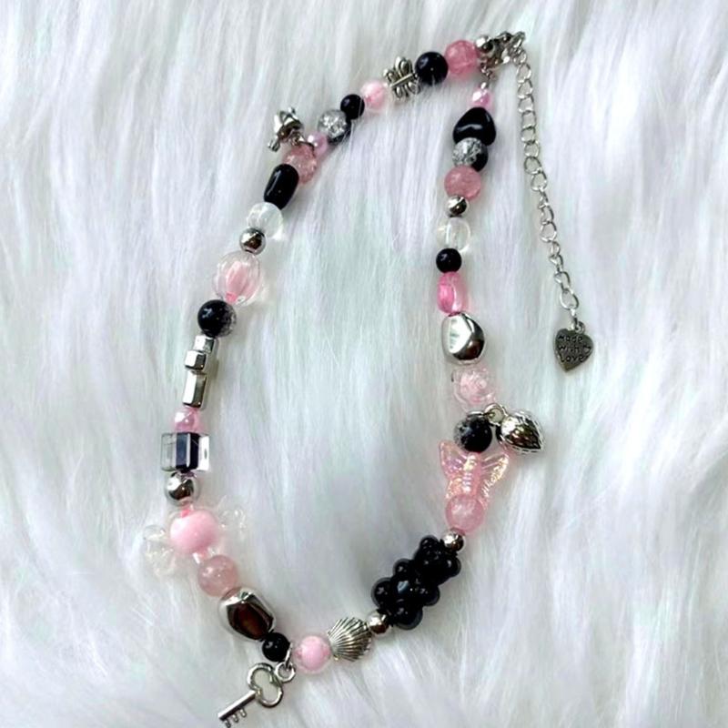 Handmade Heart Choker Delicate Beads Necklace Acrylic Alloy Material Bead Choker Necklace Perfect Gift for Trendy Girls