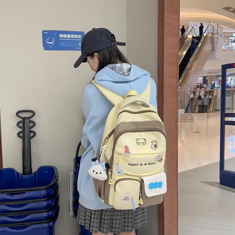 Sac à dos pour femmes Colorblock Sac d'école Grande capacité Sac à dos collège