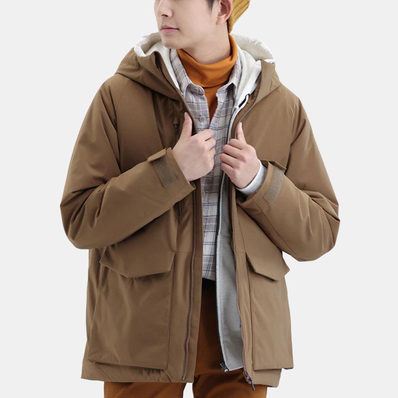 UNIQLO High-Performance Solid Color Hooded Long Sleeve Low Saturation Down Jacket Men outerwear Light-Brown 449723-35