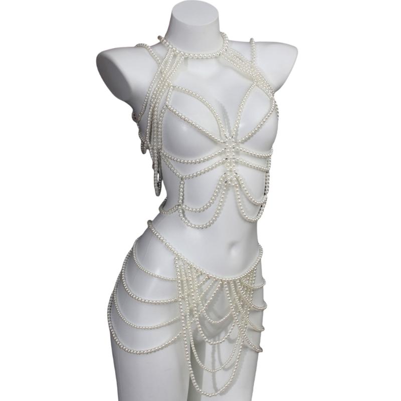 Contemporary Imitation Pearls Shoulder Jewelry for Women Body Chain Suitable for Enhancing Outfits At Various Event